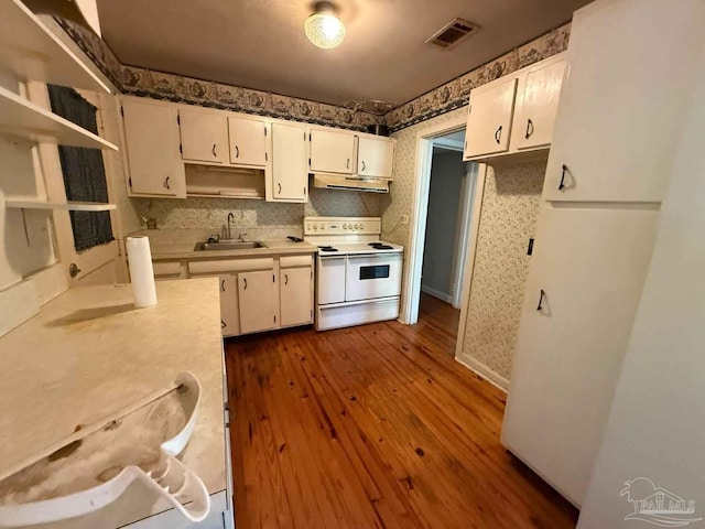 602 Coulter Ave, Cantonment, FL 32533 - kitchen with double oven range, a sink, open shelves, dark wood finished floors, and light countertops