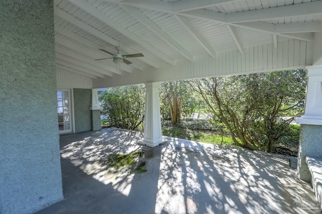 view of patio featuring ceiling fan