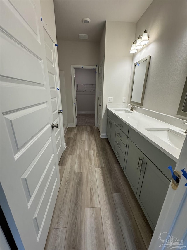 bathroom featuring vanity and wood-type flooring