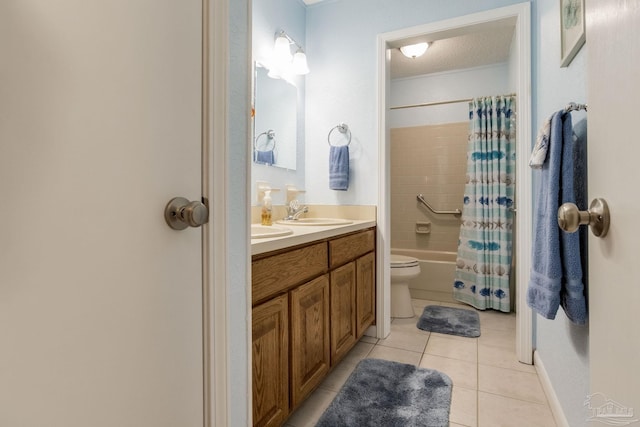 6028 Laurelwood Dr, Milton, FL 32570 - bathroom featuring double vanity, tile patterned flooring, toilet, and shower / bath combination with curtain