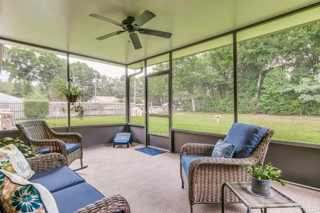 6028 Laurelwood Dr, Milton, FL 32570 - sunroom featuring ceiling fan and view of scattered trees