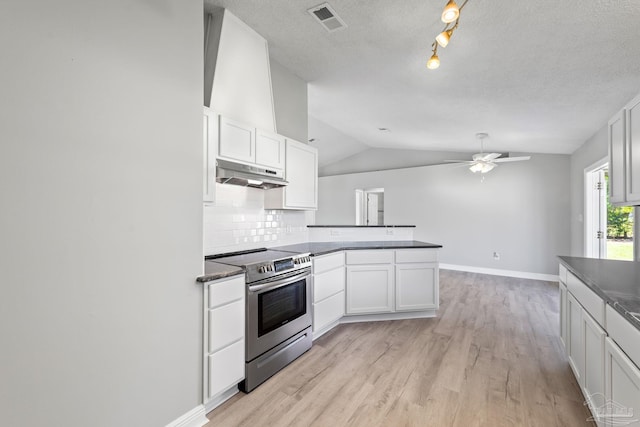 1548 Joseph Cir, Gulf Breeze, FL 32563 - kitchen with under cabinet range hood, visible vents, dark countertops, and stainless steel electric range