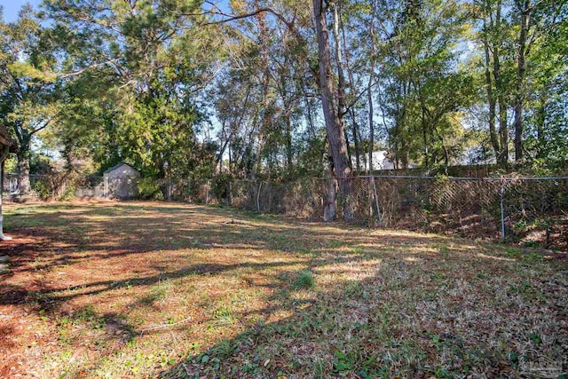 view of yard featuring a storage shed