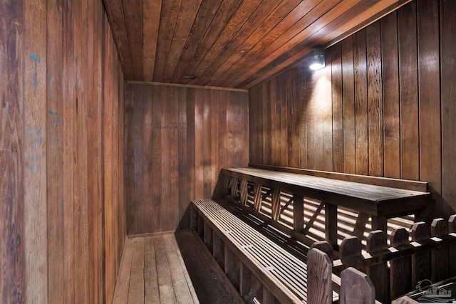 view of sauna with wood-type flooring