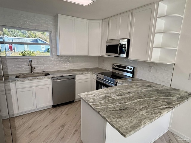 kitchen with sink, white cabinetry, and stainless steel appliances