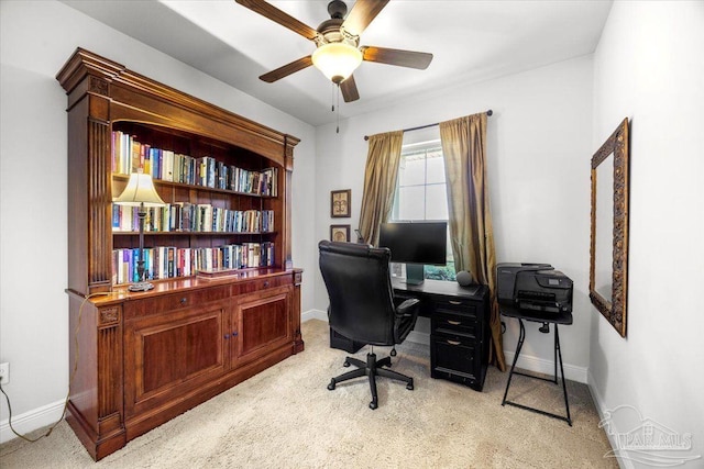 2219 River Birch Rd, Gulf Breeze, FL 32563 - office space featuring light carpet, ceiling fan, and baseboards