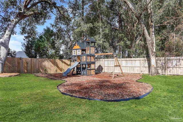 view of yard with a playground