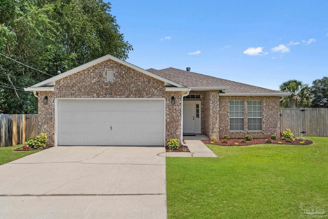 6742 Britt St, Navarre, FL 32566 - ranch-style home featuring brick siding, driveway, a garage, and a shingled roof
