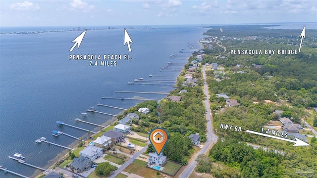 bird's eye view featuring a water view