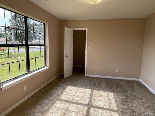 carpeted spare room with a textured ceiling