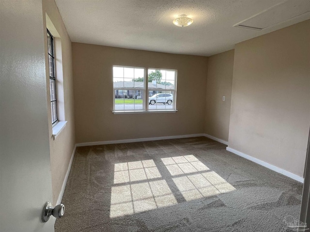 carpeted spare room with a textured ceiling