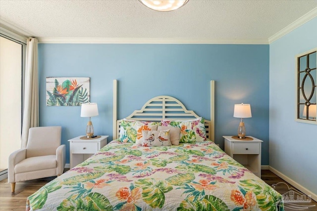 8499 Gulf Blvd Unit 1303, Navarre Beach, FL 32566 - bedroom featuring wood finished floors, ornamental molding, and a textured ceiling
