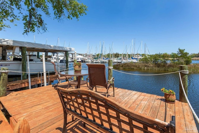 dock area featuring a water view