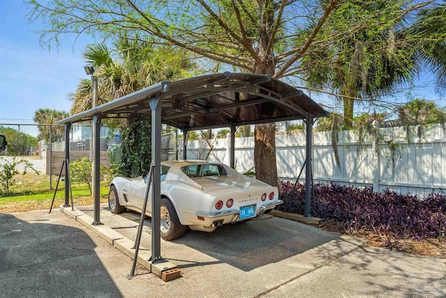 view of parking with a carport