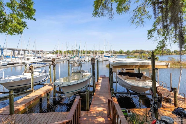 view of dock with a water view