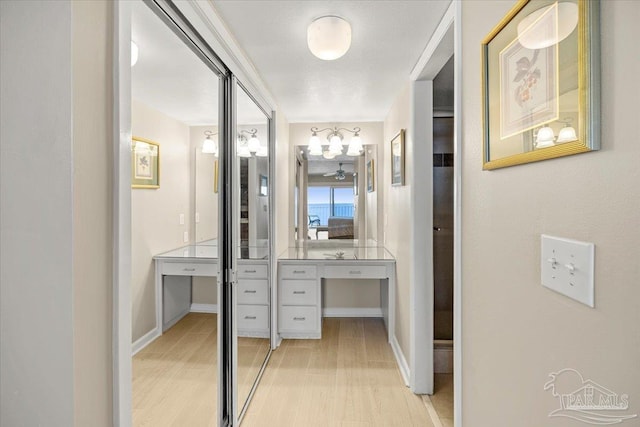 bathroom with wood-type flooring and vanity