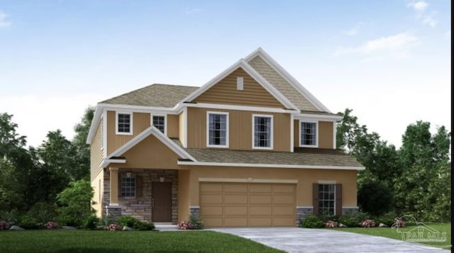 5752 Farrel Way, Milton, FL 32583 - craftsman-style house with stone siding, an attached garage, concrete driveway, and a front yard