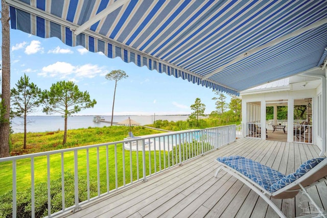 458 Parish Blvd, Mary Esther, FL 32569 - wooden terrace with a water view and a yard