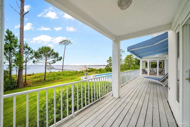 458 Parish Blvd, Mary Esther, FL 32569 - wooden deck featuring a water view and a lawn