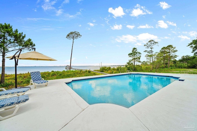 458 Parish Blvd, Mary Esther, FL 32569 - swimming pool featuring a water view and a patio
