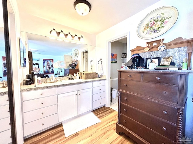 bathroom with vanity and wood finished floors
