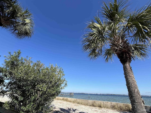 view of water feature with a beach view