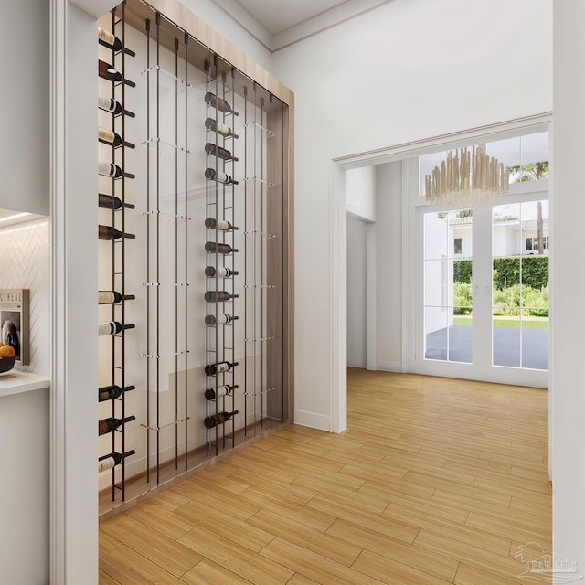 wine area with wood finished floors