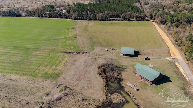 aerial view featuring a rural view