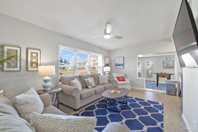 living room with ceiling fan