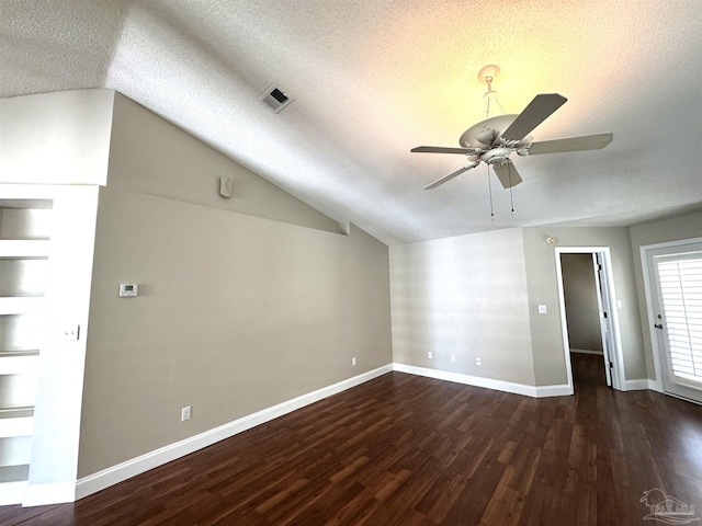 152 Mirabelle Cir, Pensacola, FL 32514 - unfurnished room with dark wood finished floors, a textured ceiling, ceiling fan, lofted ceiling, and baseboards