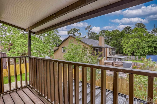 view of wooden balcony featuring a wooden deck
