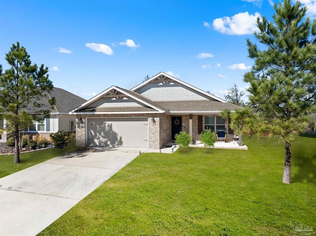 view of front of property featuring a garage and a front yard