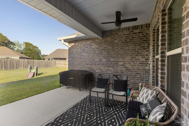 9938 Suwanee Ln, Pensacola, FL 32526 - view of patio featuring ceiling fan and grilling area