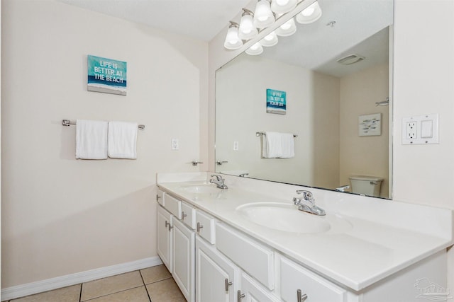 bathroom with vanity, toilet, and tile patterned flooring