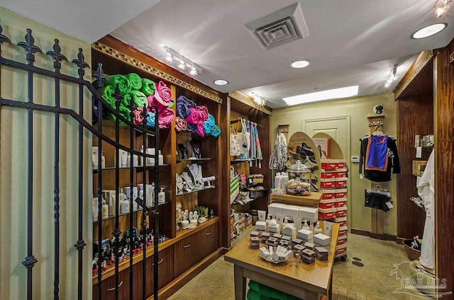 wine area with visible vents and recessed lighting