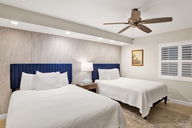 bedroom featuring ceiling fan