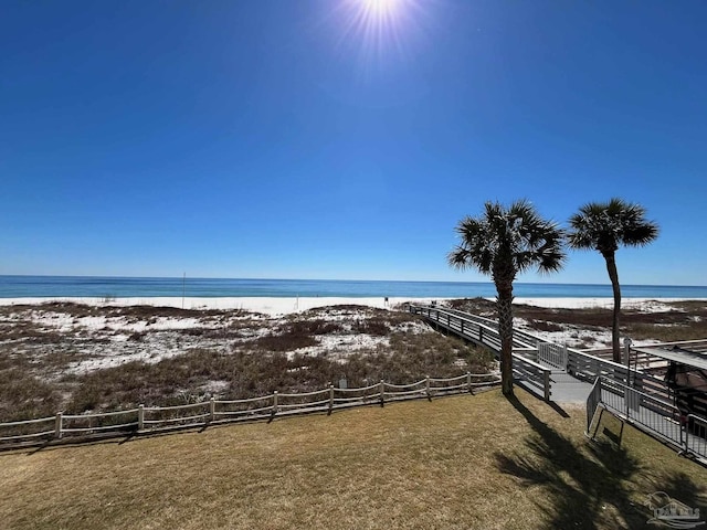 property view of water featuring a beach view