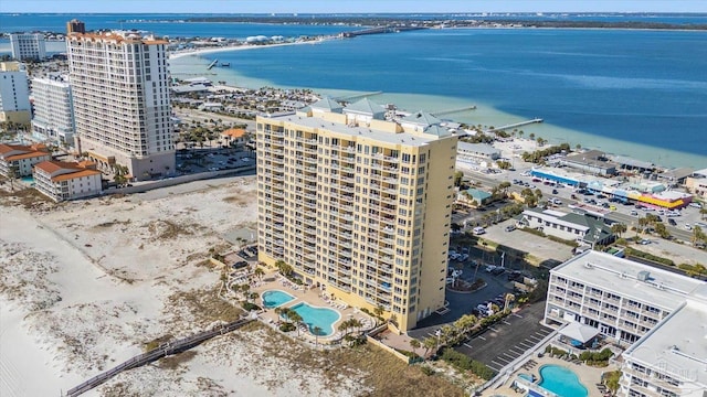 aerial view featuring a water view