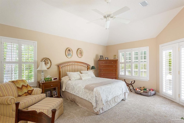 4200 Madura Rd, Gulf Breeze, FL 32563 - carpeted bedroom with lofted ceiling, visible vents, access to outside, and multiple windows