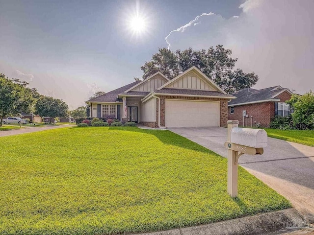 view of front facade with a garage and a front yard