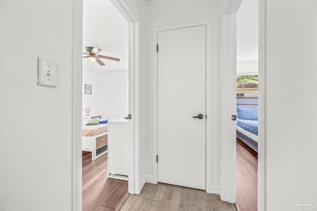 corridor with light hardwood / wood-style flooring