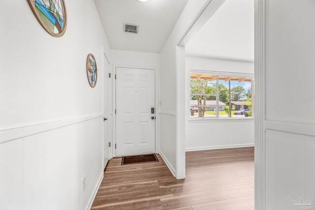 foyer entrance with wood-type flooring