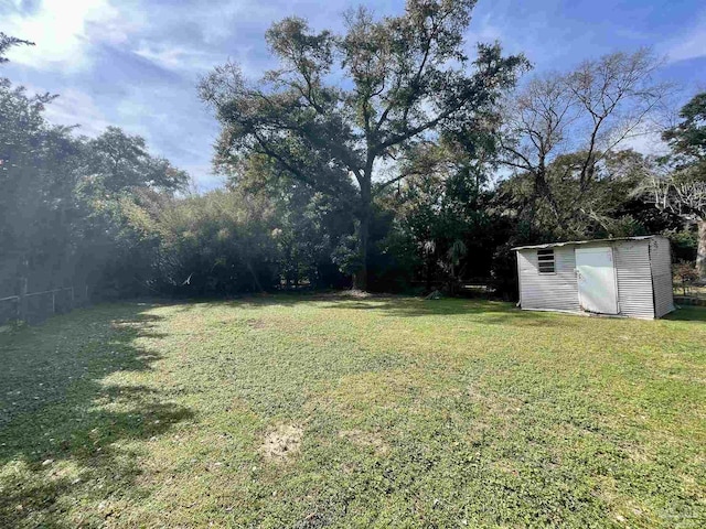 view of yard with a shed