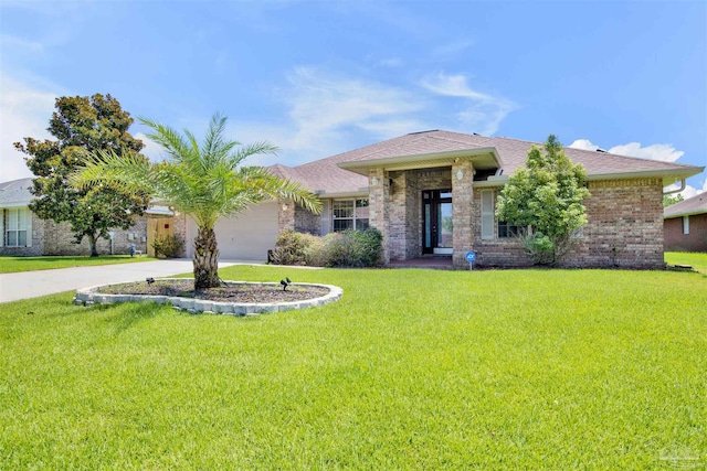 view of front facade with a garage and a front lawn