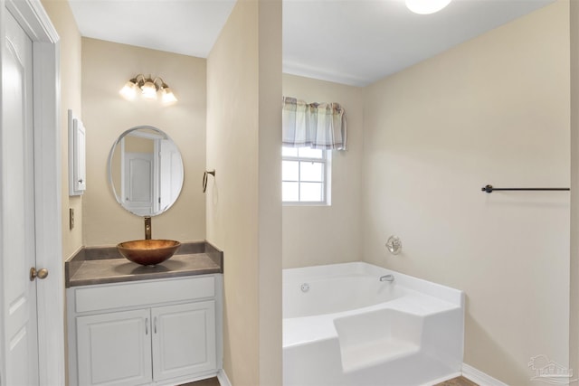 bathroom with vanity and a bathing tub