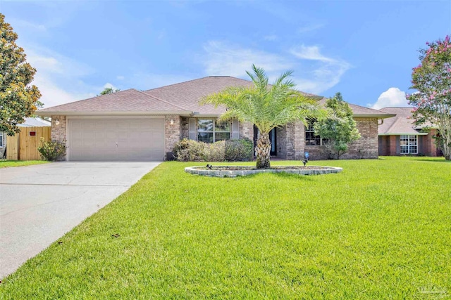 single story home with a front lawn and a garage