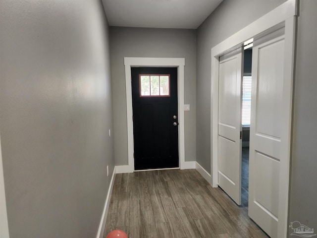 entryway with hardwood / wood-style floors