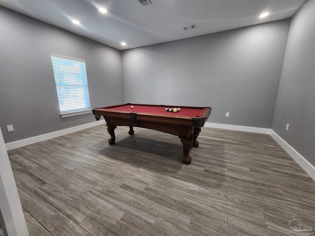 recreation room featuring hardwood / wood-style flooring and billiards