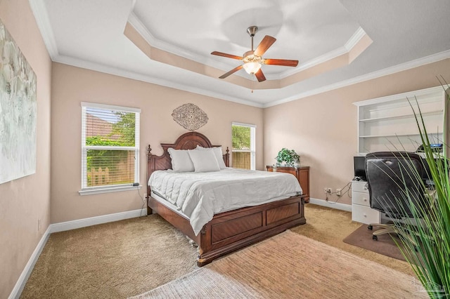 5409 Dalton Cir, Milton, FL 32570 - bedroom with ornamental molding, a raised ceiling, multiple windows, and light colored carpet