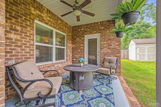 5409 Dalton Cir, Milton, FL 32570 - view of patio with a storage shed and a ceiling fan